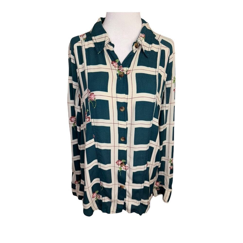 Free‎ People Women’s Small Green Window To My Heart Button Down